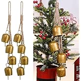 2 Pack Christmas Gold Bells Set: Vintage Hanging Bells Decorations with Jute Rope - Metal Bell Chimes for Home, Garden, Christmas Tree, Wedding & Party, Antique Gold