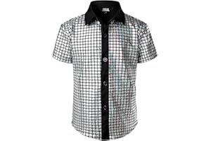JOGAL Boy's Dress Shirt Sequins Button Down Shirts 70s Disco Party Costume