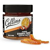 Collins Candied Fruit Orange Peel Twist in Syrup, Popular Cocktail Garnish for Skinny Margarita, Martini, Mojito, Orange Peel