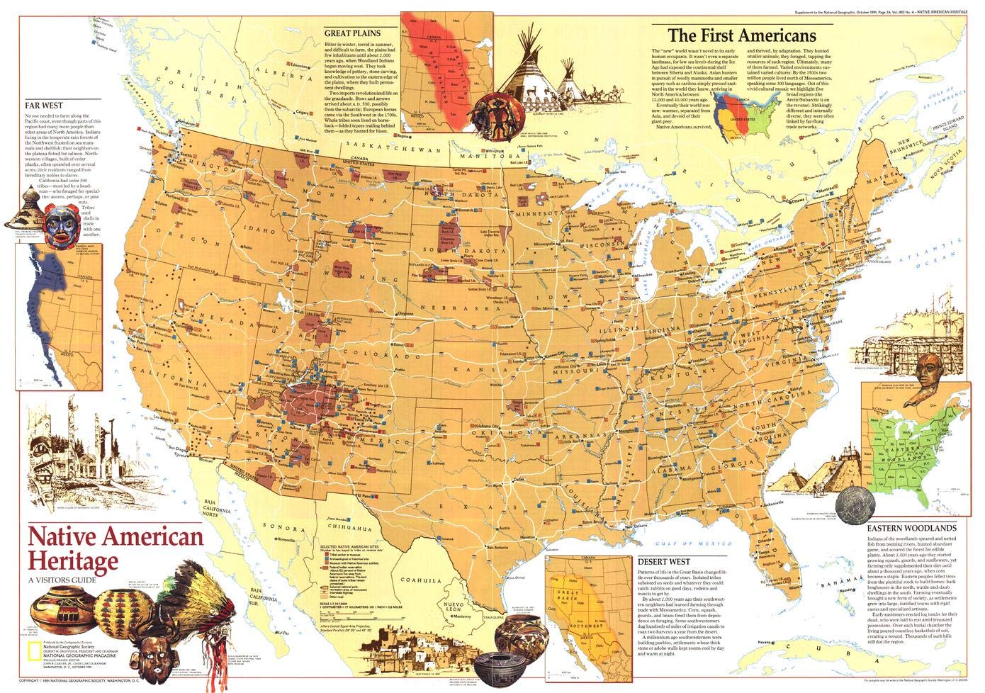 National Geographic: U.S.A. Native American Heritage Wall Map - 29 x 20.5 inches - Art Quality Print
