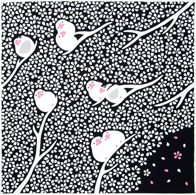 Japanisches Tuch Kenema Furoshiki 90x90cm Sakura Spatzen