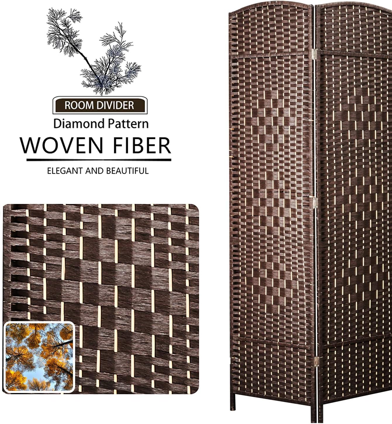 cocosica Weave Fiber Room Divider, Natural Fiber Folding Privacy Screen with Stainless Steel Hinge & 8 Panel Room Screen Divider Separator for Decorating Bedding, Dining, Study and Sitting Room: Furniture & Decor