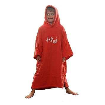 Tiki Handtuch-Poncho für Kinder, aus Frottee, Bademantel für den Strand, Rot