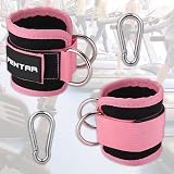 Fentar Adjustable Ankle Straps for Cable Machine Pink 2Pcs Double D Ring view 3