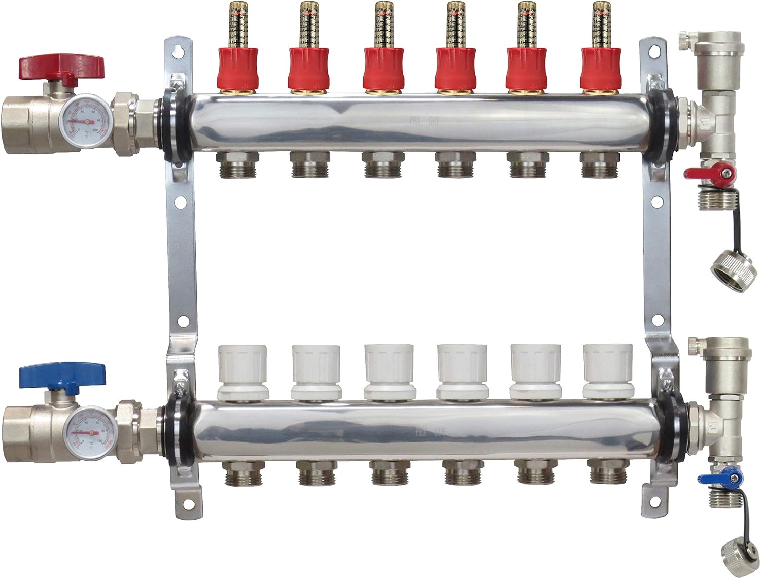 6 Loop Stainless Steel PEX Manifold With 1/2" Connectors Genuine PEX