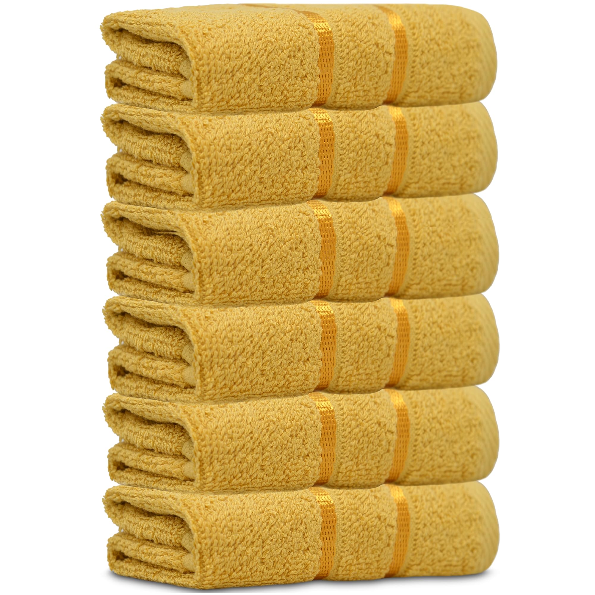 Towelogy® Luxury Egyptian Cotton Face Cloth Flannel Fingertip Towels Set 500 GSM Supersoft and Highly Absorbent Washcloths 30x30 cm (Pack 6, Mustard Yellow)