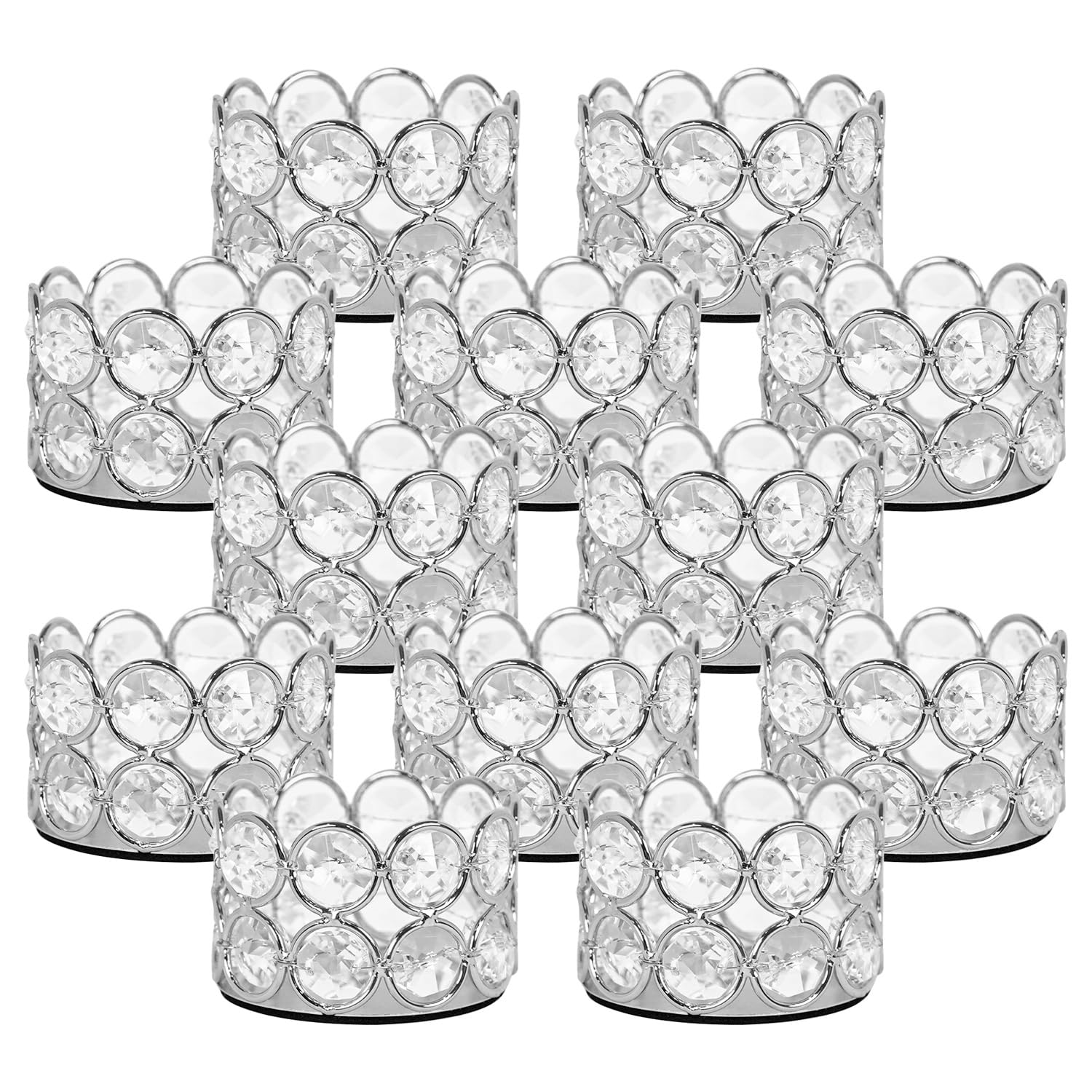 VINCIGANT Silvery Crystal Tea Light Candle Holders Set of 12 for Wedding Home Table,Party, Home Decor Centerpiece Decoration