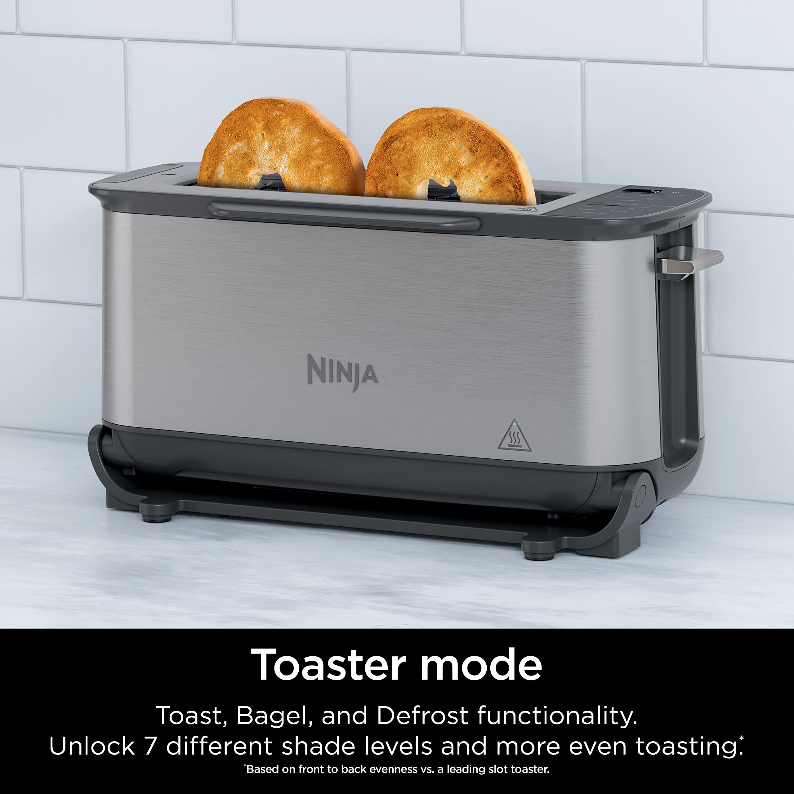 Ninja ST101 Foodi Tostadora Flip 2 en 1, Capacidad para 2 rebanadas, Horno tostador compacto, Máquina para hacer snacks, Recalentar, Descongelar, 1500 Watts, Acero inoxidable, 6 funciones