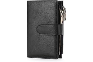 GOIACII Womens Wallets RFID Credit Card Holder with 2 Zipper Pockets, 3 ID Windows Ladies Purse Leather
