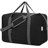 Narwey Carry on Luggage 22x14x9 Airline Approved Foldable Duffle Bag for Travel Packable Duffel Bag for Traveling Airplane for Women and Men 40L (Black (With Shoulder Strap))