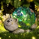 Solar Garden Statues Outdoor Decor - Cat Outdoor Statues with Solar Lights Resin Cat Sculptures for Yard Art Lawn Ornaments, Valentines Day Gifts, Housewarming Garden Gifts