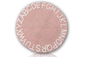 BLUE PAGE ABC Kids Rug Alphabet Educational Area Rugs for Infant Toddlers - Baby Play & Sleeping Plush Mat, Hand Woven Alphabet Carpet for Home Decor Teepee Tent (Round, 47", Pink White)