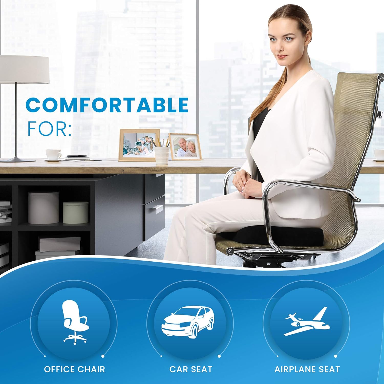 Everlasting Comfort Seat Cushion for Office Chair - Tailbone Cushion - Coccyx Cushion - Sciatica Pillow for Sitting (Black) : Office Products
