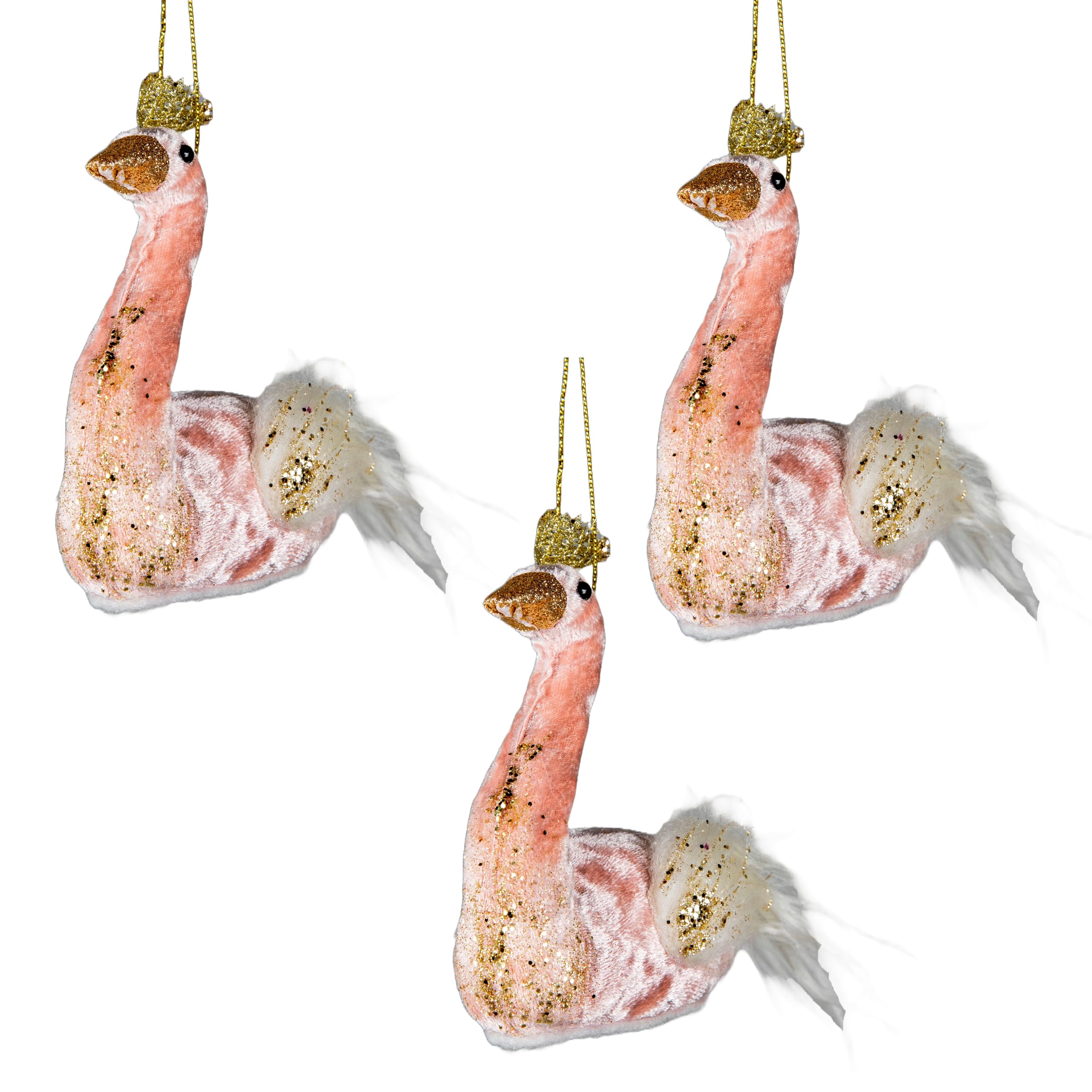 3Pcs Light Pink Swan 12x13cm - Christmas Tree Hanging Decorations Festive Decorative Ornaments Fairy Tale Themed Xmas Tree Pendant