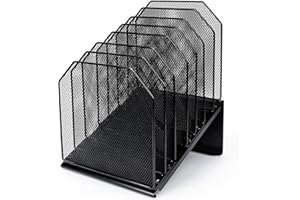 SUMMORO Inclined File Organizer for Desk, 7-Section Vertical File Folder Holder Office Desk Organizer Metal Rack File Wire Mesh Desktop Document Sorter for Office School Classroom Home (Black)
