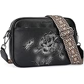 VIMUTI Small Crossbody Purses for Women, Trendy Vegan Leather Crossbody Bag Embossed Travel Shoulder Handbags with Wide Strap