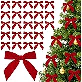 Hekocap 24Pcs Red Bows for Christmas Trees - 3.5'' Red Velvet Christmas Bows Ornaments, Small Velvet Ribbon Bow for Wreaths, Garland, Gift Wrapping & Holiday Home Decor