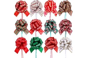 PintreeLand 12PCS Christmas Gift Wrap Bows with Ribbon 5inch for Xmas Wrapping, Christmas Decorations, Florist Wrap (12PCS)