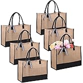 Limbeuuu 6 Pieces Burlap Tote Bags Set Jute Tote Bag with Handles Initial Canvas Beach Large Reusable Gift Bag for Women Shopping Market Grocery Holiday Travel DIY Bags