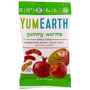Yumearth Gummy Worms Assorted Flavors 12 Packs 2 5 Oz 71 G Each