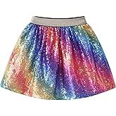 DXTON Toddler Girls Sequin Skirt Elastic Rainbow Glitter Sparkle Party Dance Skirts with Lining Little Kids 3-10 Years