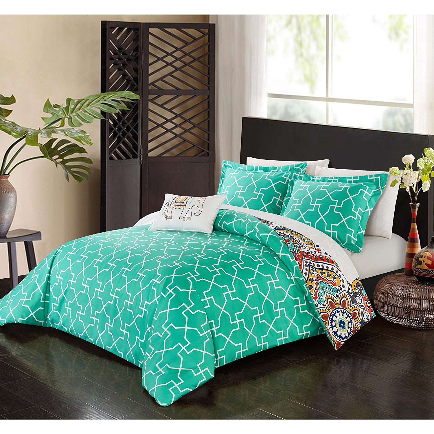 Ms 6pc White Yellow Red Teal Blue Bohemian Paisley Floral Themed