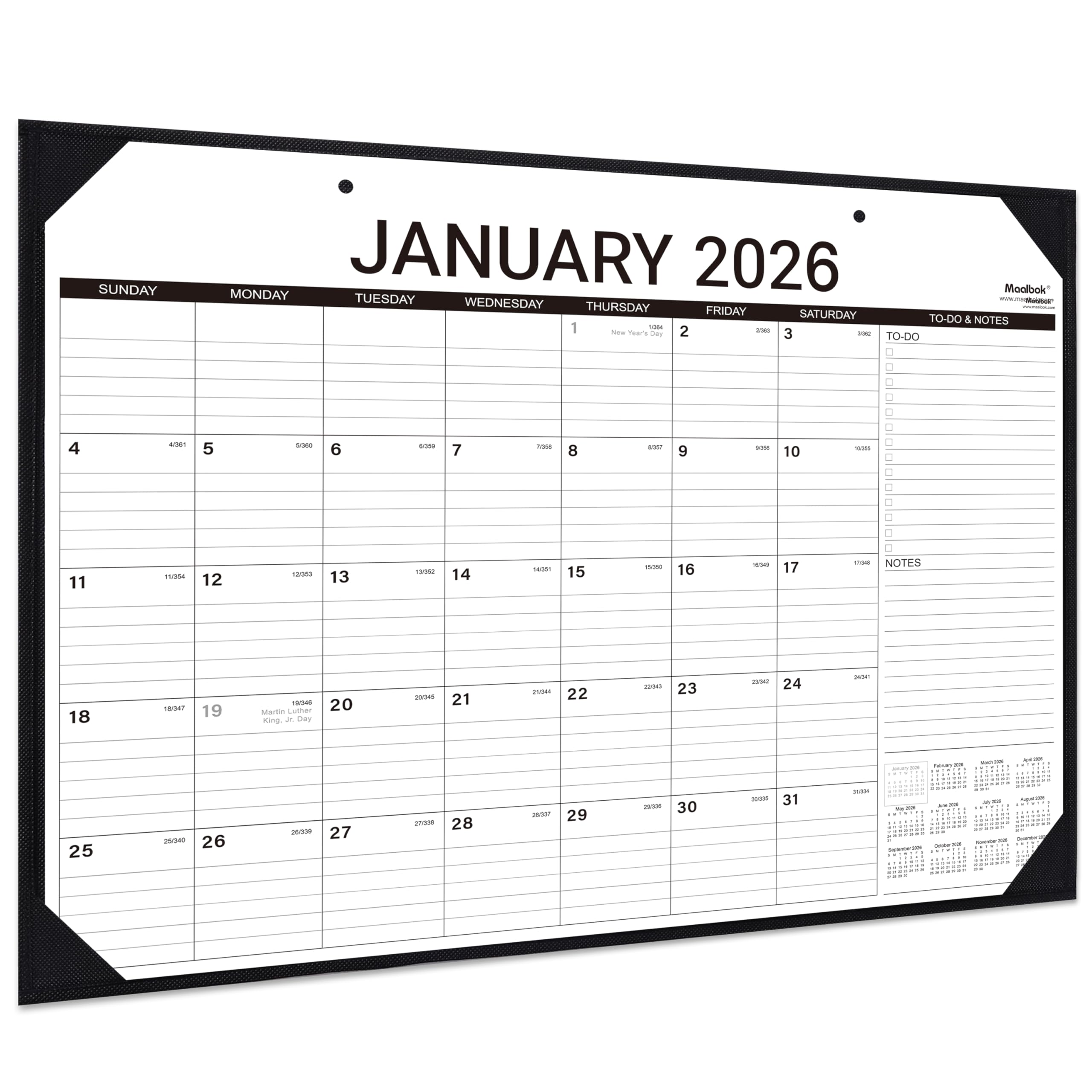 Photo 1 of 2026 Desk Calendar - Large Desk Calendar 2026, Jan. 2026 - Dec. 2026, 22" x 17", 2026 Calendar, 4 Corner Protectors, 2 Hanging Holes, Holidays, Julian Dates, TO-DO & Notes Section