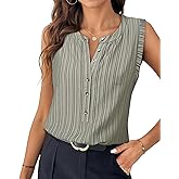 VAFOLY Womens Sleeveless Button Down Shirts Blouses Striped Casual Business Tank Tops Office Work