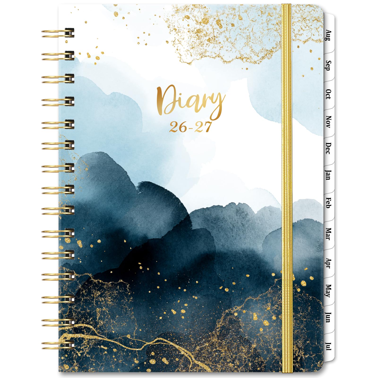 2026-2027 Diary - Academic Diary 2026-2027 Week to View from August 2026 to July 2027, Blue Black, Twin-Wire Binding, Hard Cover, Elastic Closure, 21.5 x 15.5 x 1.5 cm