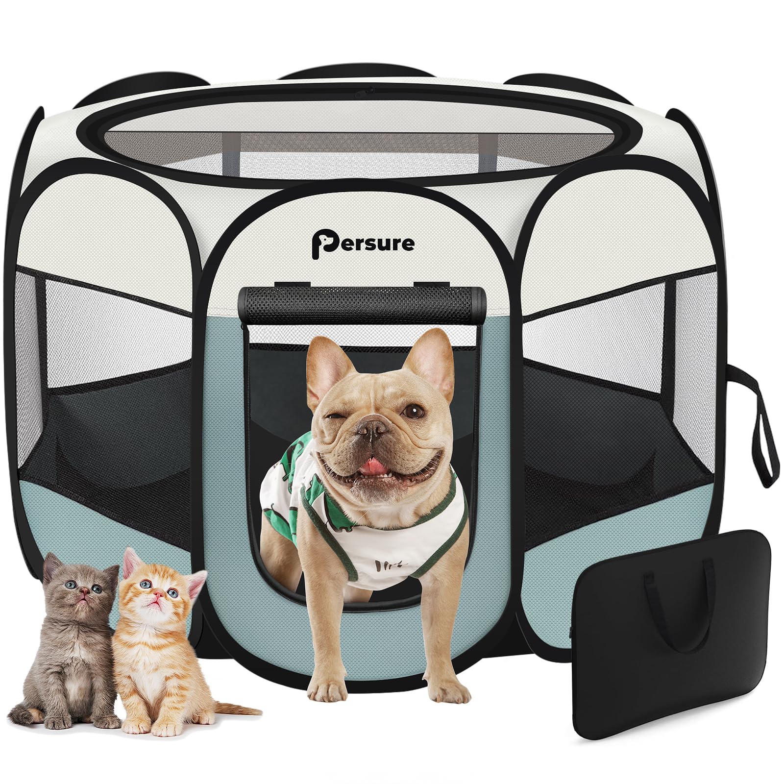 Photo 1 of Dog Cat Playpen Indoor Outdoor for Puppy Pet Dogs Cat Travel and Recovery After Surgery, Dogs Enclosure Tent Crates Cage Indoor/Outdoor, Portable Pop Up Dog Kennel with Carrying Case (Grey, Small)