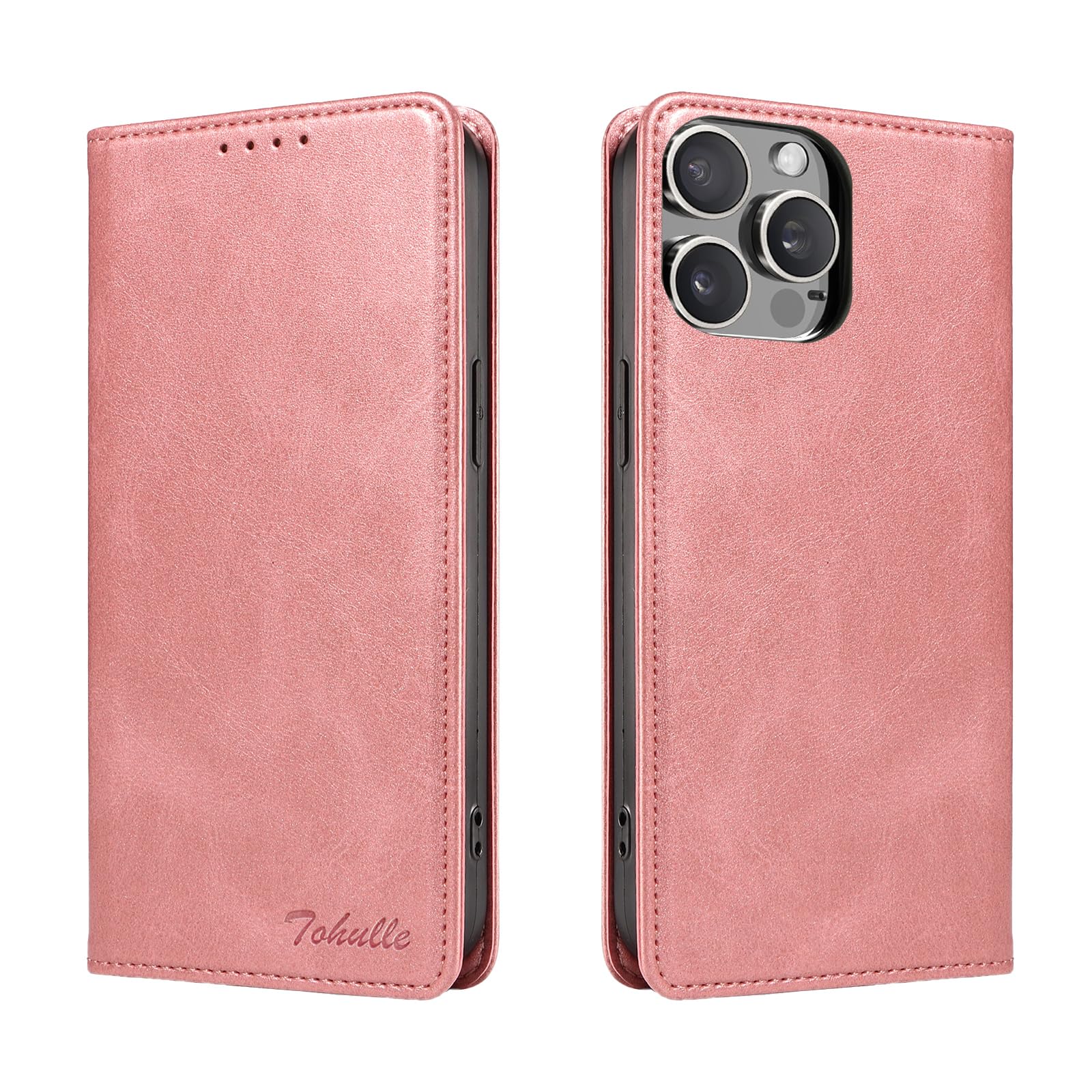 TOHULLE Case for iPhone 13 Pro Max, Premium PU Leather Wallet Case with Card Holder Kickstand Built-in Magnetic Closure Flip Folio Phone Cover for iPhone 13 Pro Max - Rose Gold