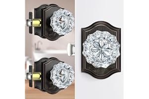 Calzibeno 3 Pack Crystal Door Knobs with Lock, Glass Door Knobs Interior for Privacy Use, Oil Rubbed Bronze Crystal Door Knobs for Bedroom Bathroom, Vintage Glass Crystal Door Knob Set