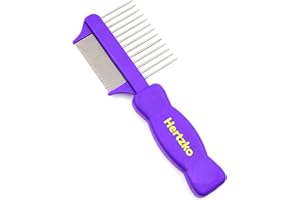 Hertzko Double Sided Flea Comb Densely Packed Pins Removes Fleas, Flea Eggs, and Debris, and The Wider Spaced Pins Detangles 
