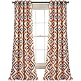 Lush Decor Diamond Ikat Curtains - Geometric Pattern Print Light Filtering Window Panel Set for Living, Dining, Bedroom (Pair), 84” x 52”, Turquoise Orange