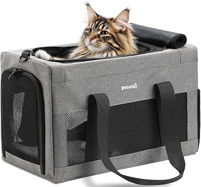 Pecute Cat Carrier XL Extra Stable Handbag with Safety Belt Breathable Mesh for