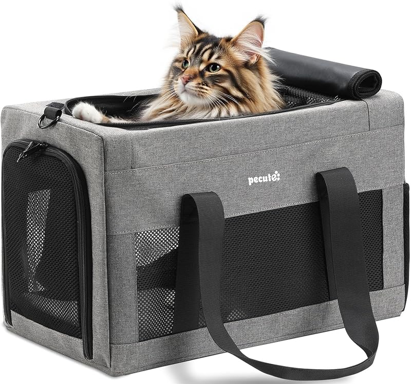 Pecute Cat Carrier XL Extra Stable Handbag with Safety Belt Breathable Mesh for
