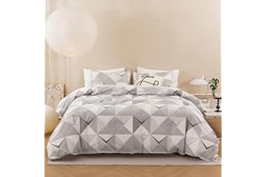 ECOCOTT Checkered Duvet Cover King Size - Geometry Stripe Duvet Cover Set, Super Soft Comforter Quilt Cover with Zipper Closure 4 Ties (King,104"x90")