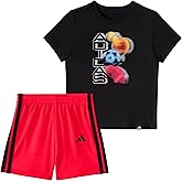 adidas baby-boys Short Sleeve Cotton Graphic Tee Shirt and 3-stripe Short Set