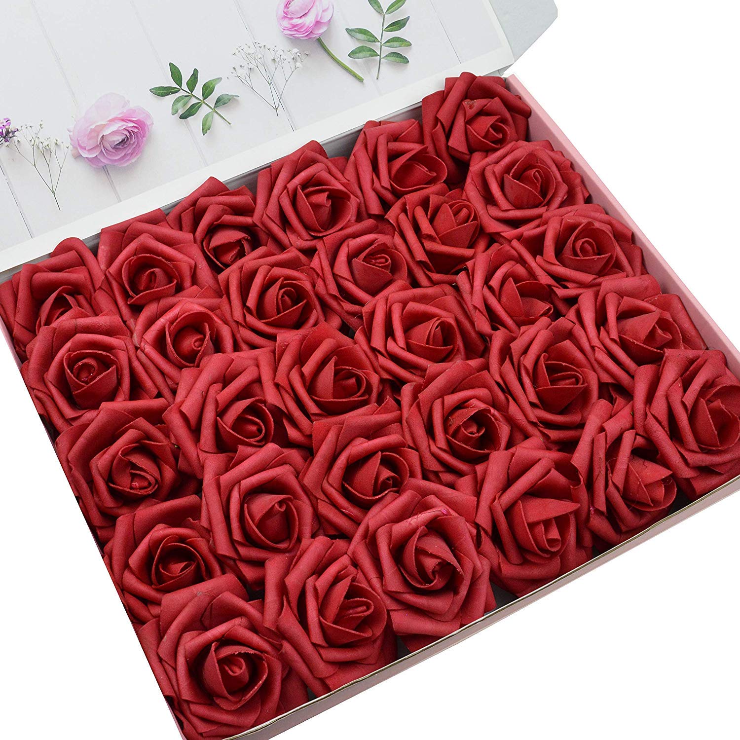 DerBlue 60pcs Artificial Roses Flowers Real Looking Fake Roses ...