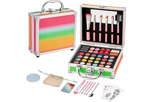 Anpro All-In-One Makeup Carry Case with Pro Teen Makeup Set, Full Starter Cosmetics Kit with Makeup Brushes, Eye Shadows Palette, Blushes, Glitter Gel, Temporary Tattoo Stickers