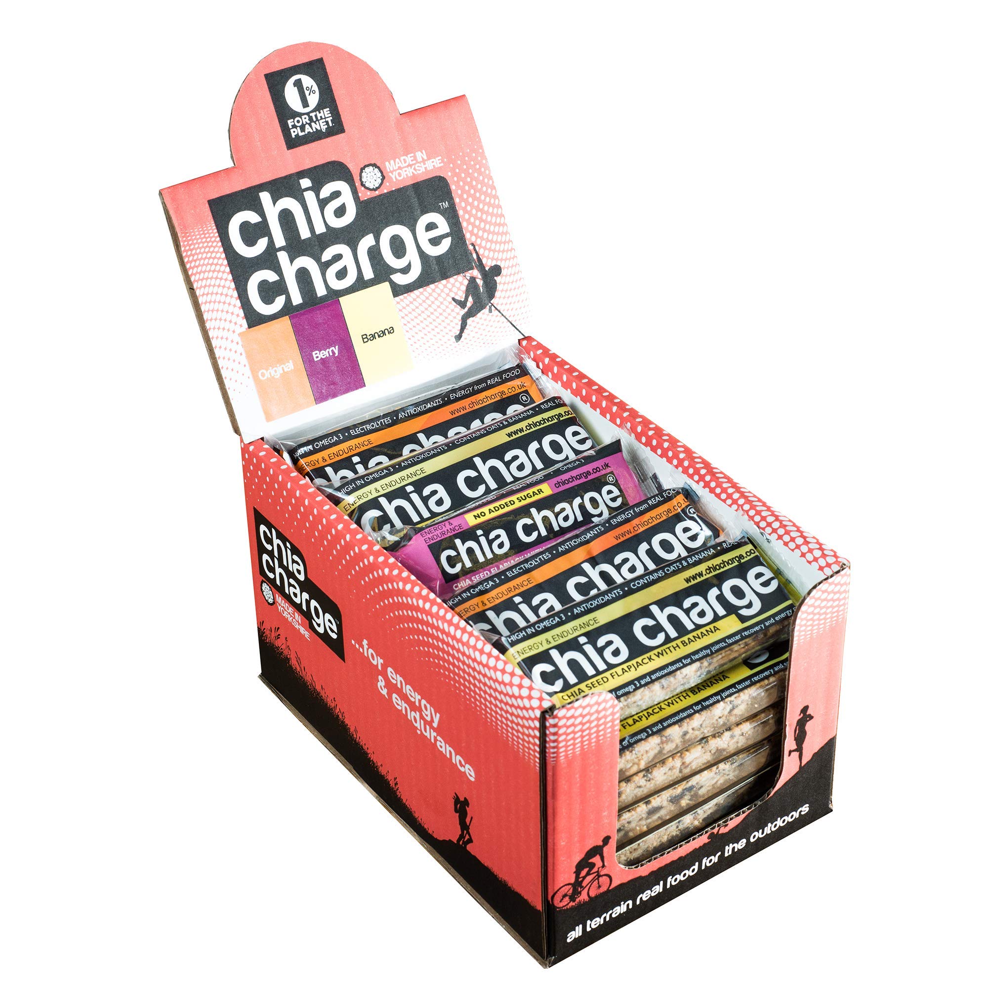 Mini and Big Flapjacks Pack - Chia Seeds - Energy Bar - Healthy Snack Bar - Running, Gym and Cycling Energy - Nut Free - Lunchbox Snack (3 Flavours Berry/Banana/Original Sea Salt, 20 x 80g)