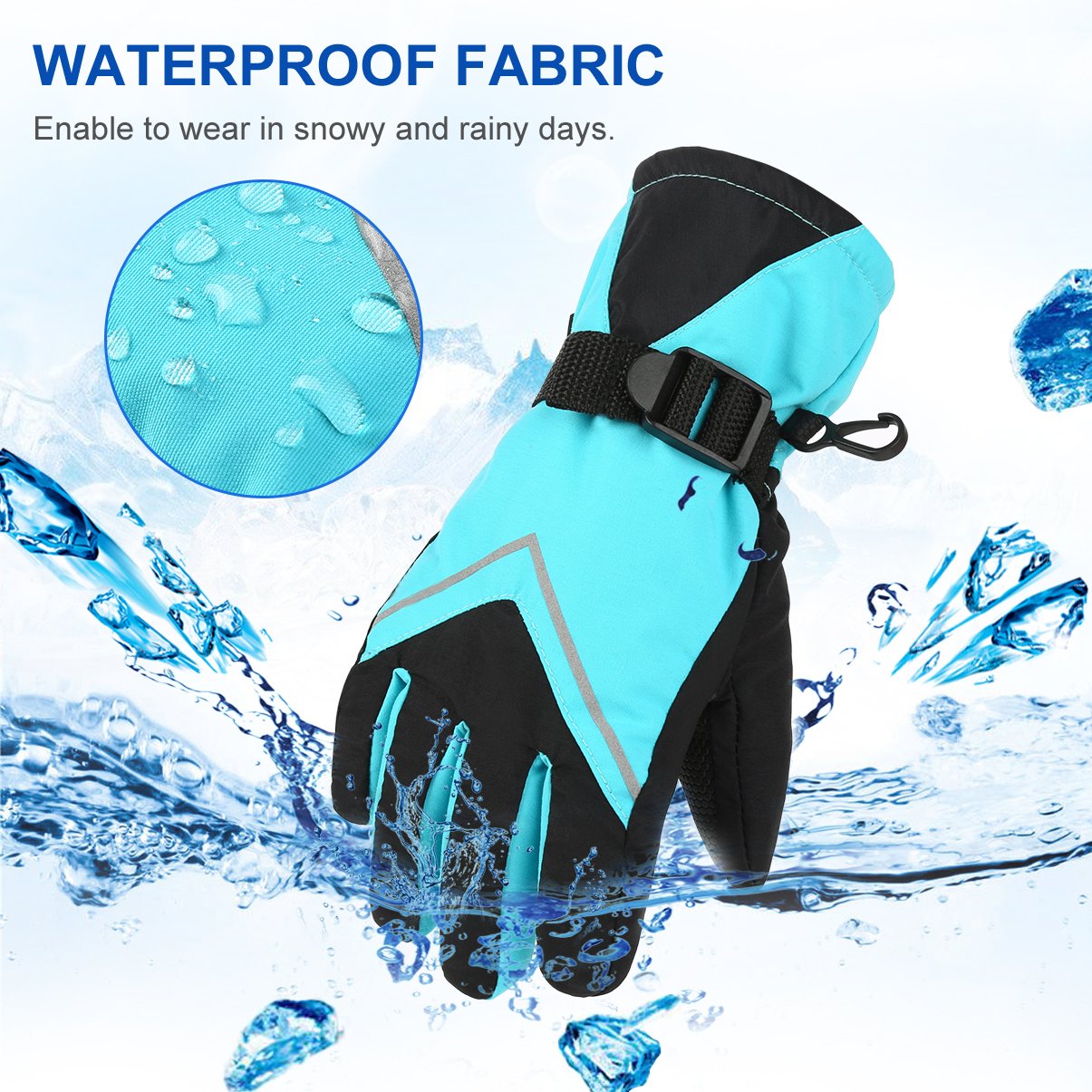 Vbiger Kinder Skihandschuhe Schnee Handschuhe Outdoor Sporthandschuhe with Anti-Rutsch Plam Winddicht Wasserdicht Warme Winter Handschuhe for 6-14 Jahre alt Junge und Mädchen