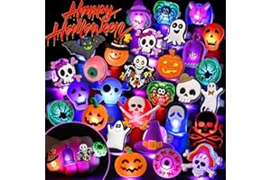 Coluans Halloween Party Favors for Kids Adults Gifts Halloween Treats LED Light Up Rings Flash Rings Glow In The Dark Party Supplies Goodie Non Candy Bag Filler Treats Prizes Decorations NEW VERSION