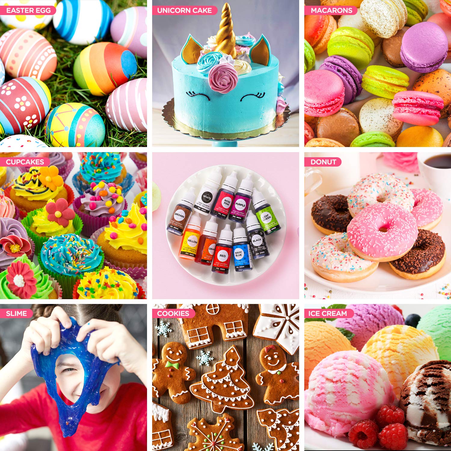 Food Coloring Liquid for Cake Decorating - Vibrant Food Color Set Edible Food Dye for Kids, 10 Colors Tasteless Cookie Icing Colors for Baking Cooking Fondant Frosting DIY Supplies Kit (3.5 Oz) : Grocery & Gourmet Food