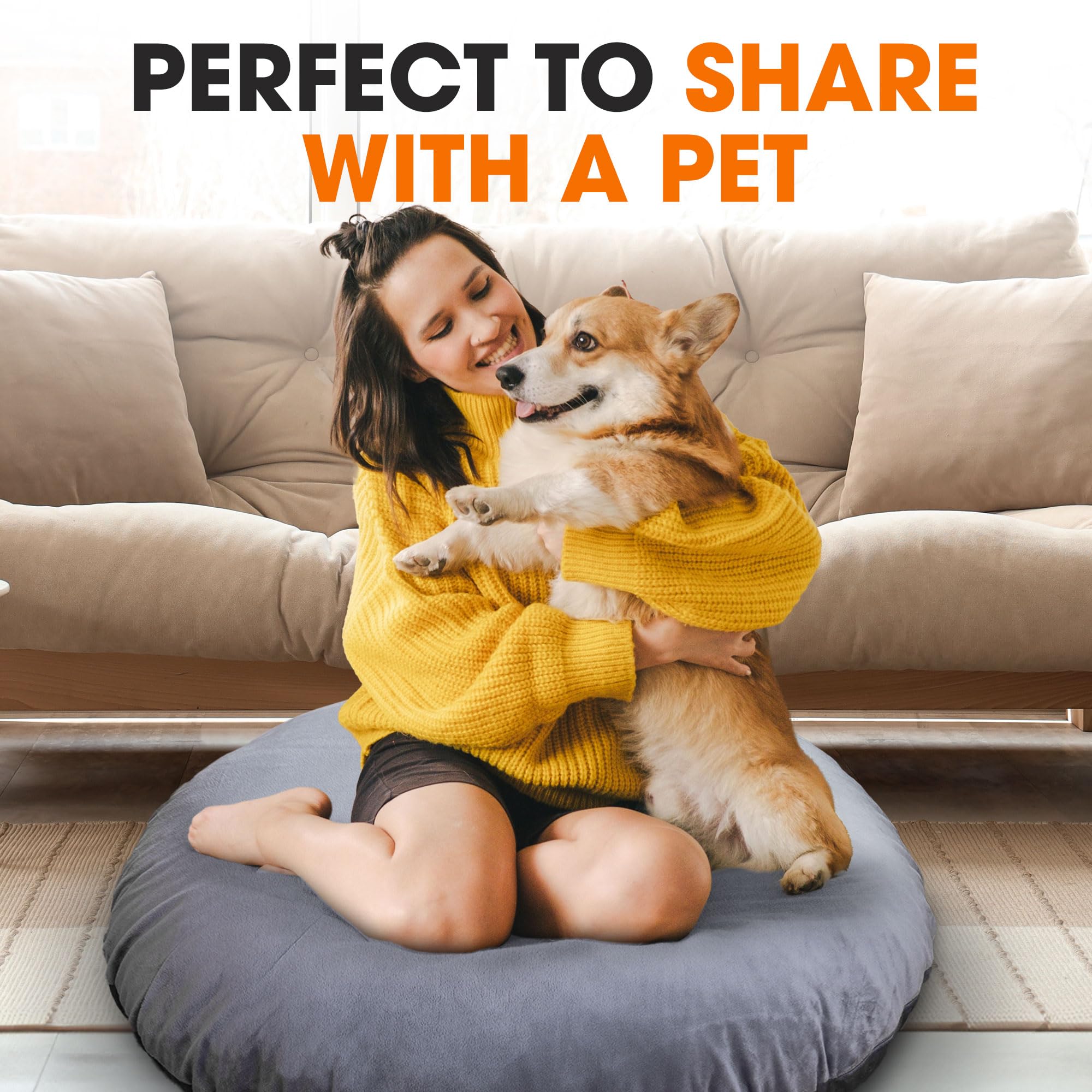 Cheer Collection Extra Large Floor Pillow, 32" Round Meditation Cushion, Oversized Yoga Pillow & Floor Cushions for Adults, Floor Pillows for Sitting, Meditation, and Seat Cushion -Grey - Image 6