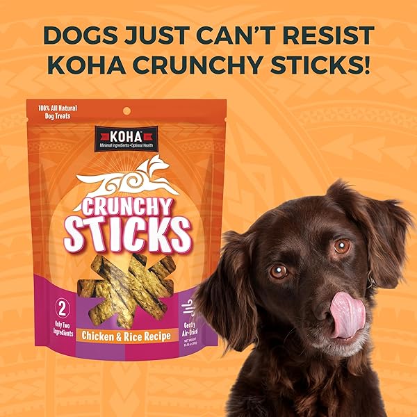 KOHA PET CRUNCHY STICKS CHICKEN & WHITE RICE RECIPE, 2 INGREDIENT DOG TREATS FOR SENSITIVE STOMACHS, HEALTHY TREATS FOR DOGS