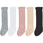 Bestjybt Baby Girls Boys Knee High Socks Cotton Newborn Infants Toddlers Cable Knit Tube Ruffled Stockings, 5 Pairs