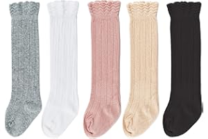 Bestjybt Baby Girls Boys Knee High Socks Cotton Newborn Infants Toddlers Cable Knit Tube Ruffled Stockings, 5 Pairs