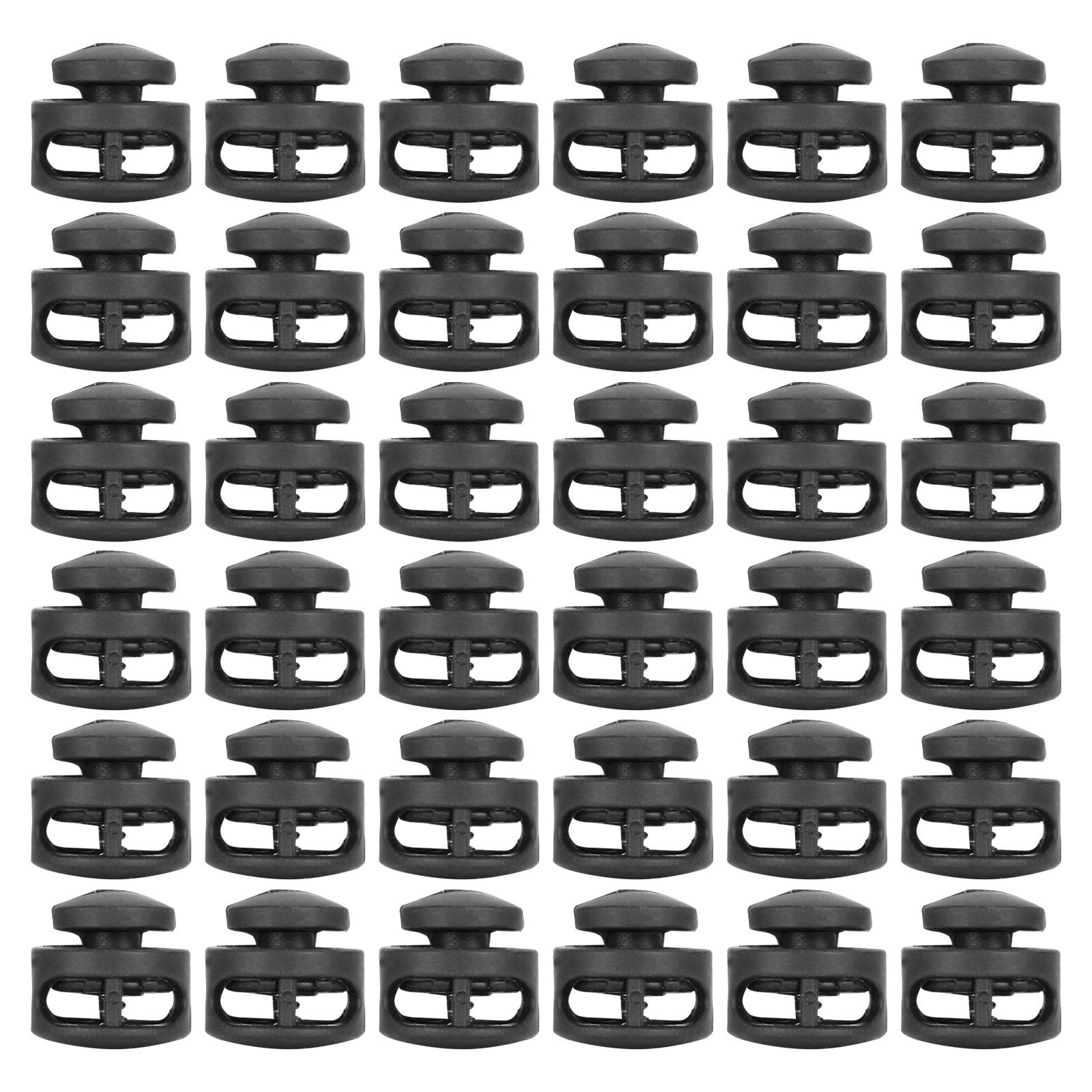 Fdit 300Pcs Plastic Cord Locks Double Hole Spring Stop Toggle Stoppers Black Professional Spring Fastener Cord Lock for Shoelace Drawstring Nylon Clothing Accessories
