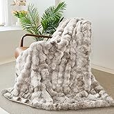 Faux Rabbit Fur Throw Blanket for Couch, Fluffy Warm Plush Thick Bubble Blanket for Bed Sofa Living Room, Soft Cozy Furry Blanket, 50x60 inches, Tie-dye Khaki